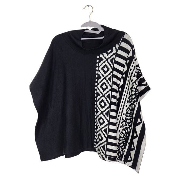 ICELANDIC DESIGN Sweater Womens S/M Black Poncho‎ Cape Top NWOT Fair Isle Cabin - Picture 1 of 8